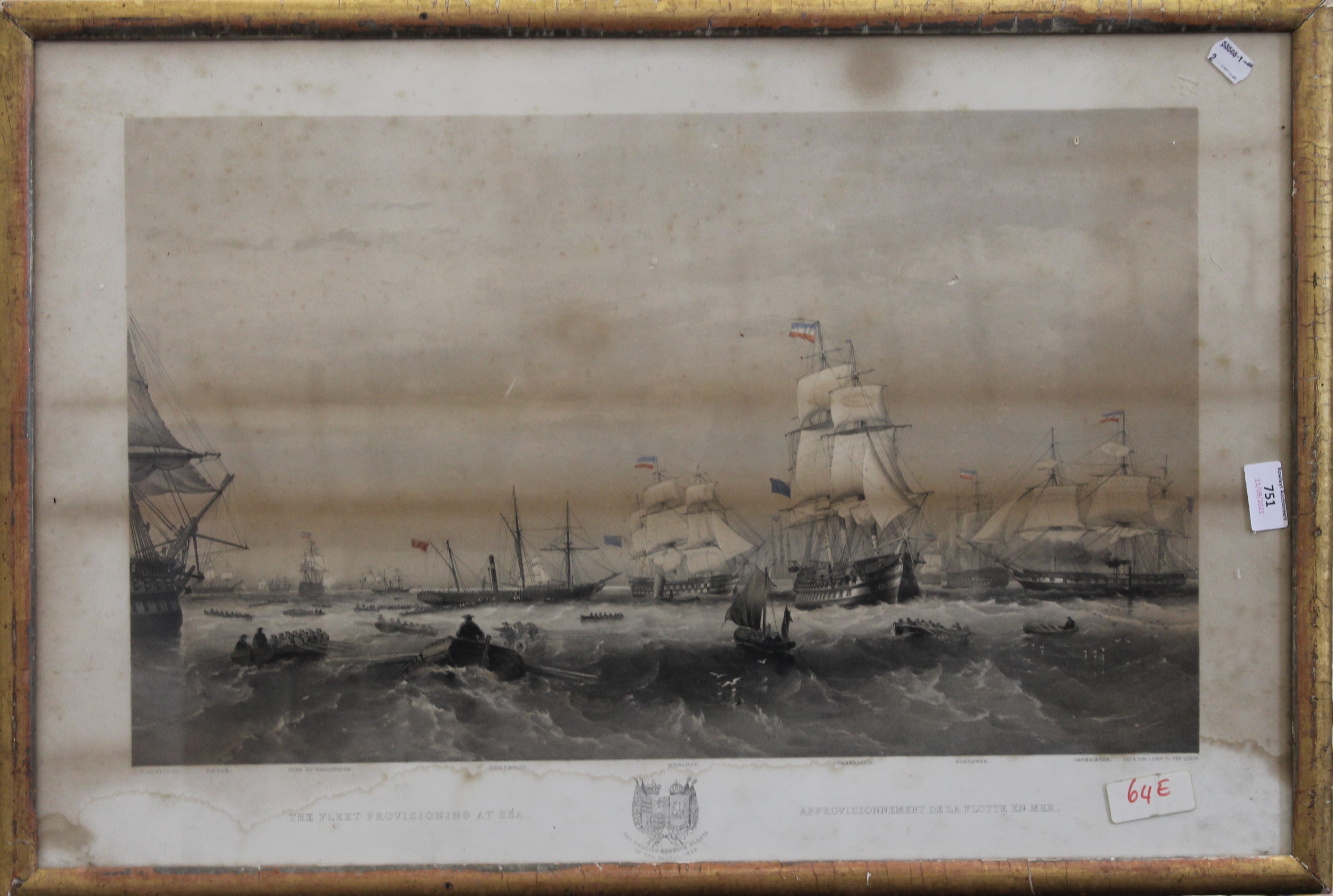 Seven 19th century gilt framed Naval lithographs. The three larger each 77 x 51. - Image 3 of 4
