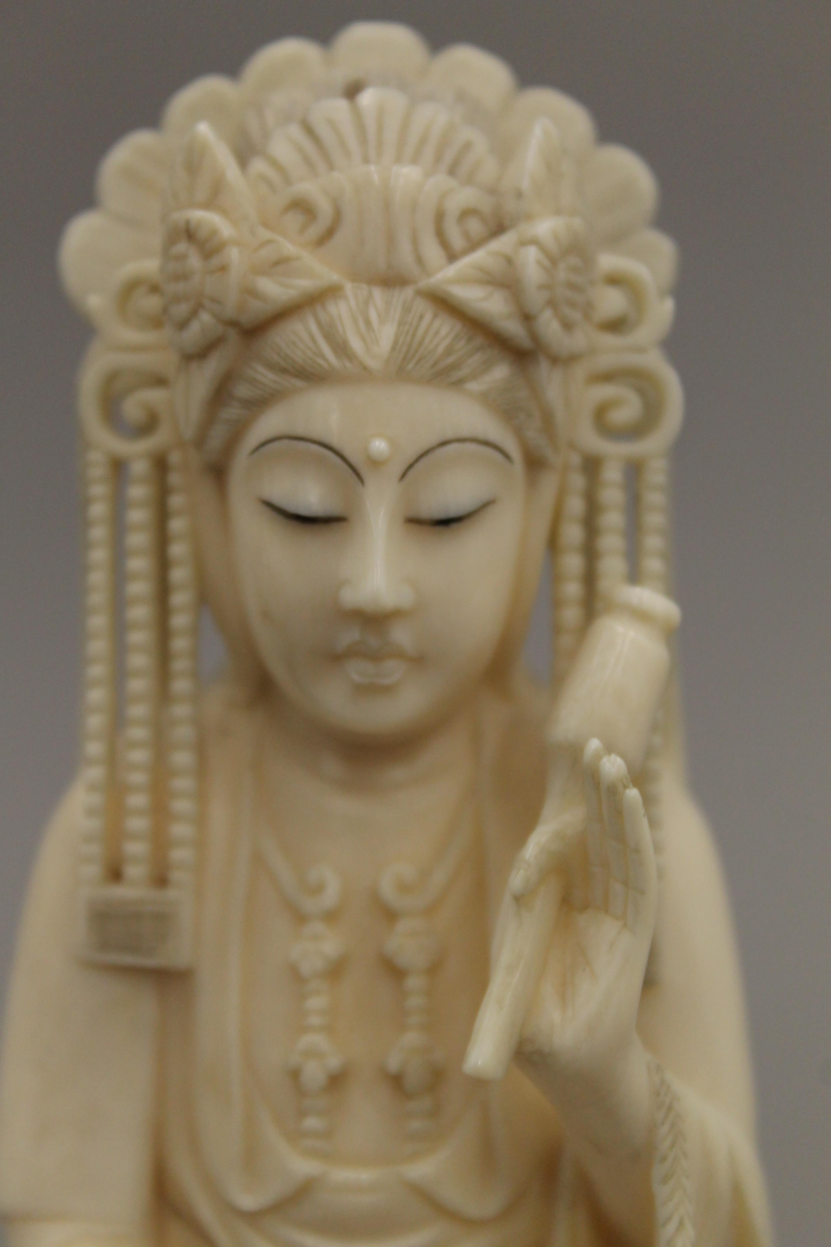 A late 19th century Chinese carved ivory model of Buddha, the underside with seal mark. 15. - Image 3 of 5