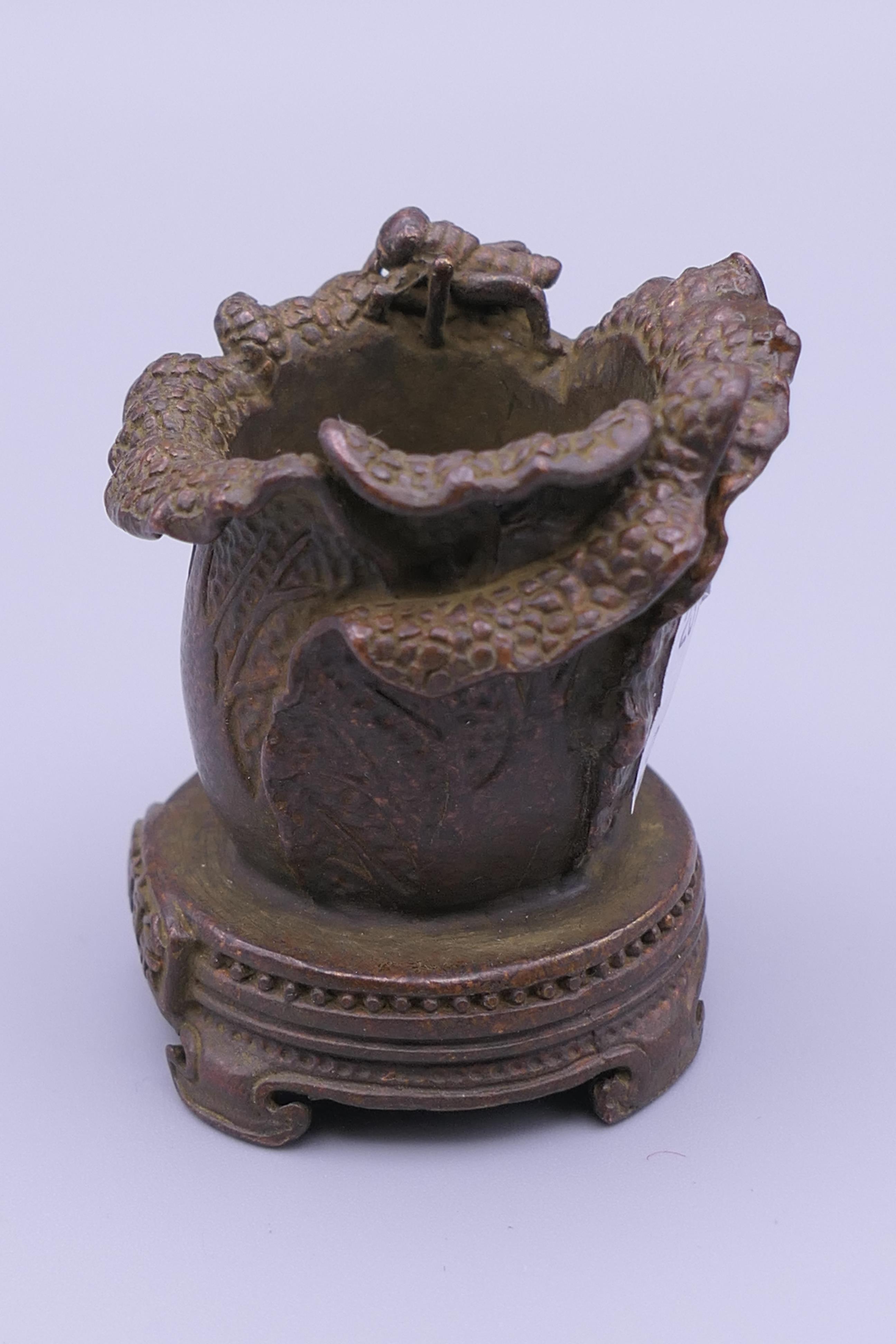 A small Japanese bronze cabbage and insect pot. 5 cm high. - Image 3 of 6