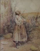 After MYLES BIRKET FOSTER (1825-1899) British, A Girl Holding a Cat, watercolour,