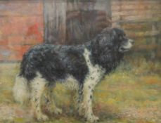 ENGLISH SCHOOL, A Portrait of a Spaniel, oil on board, signed with monogram R.H.