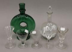 A Mary Gregory style decanter and a small quantity of 19th century and later drinking glasses.