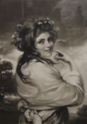 A 19th century print of A Lady, indistinctly signed to the margin, framed and glazed. 37 x 55 cm.