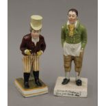 Two early Staffordshire figures. The largest 15.5 cm high.