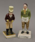 Two early Staffordshire figures. The largest 15.5 cm high.