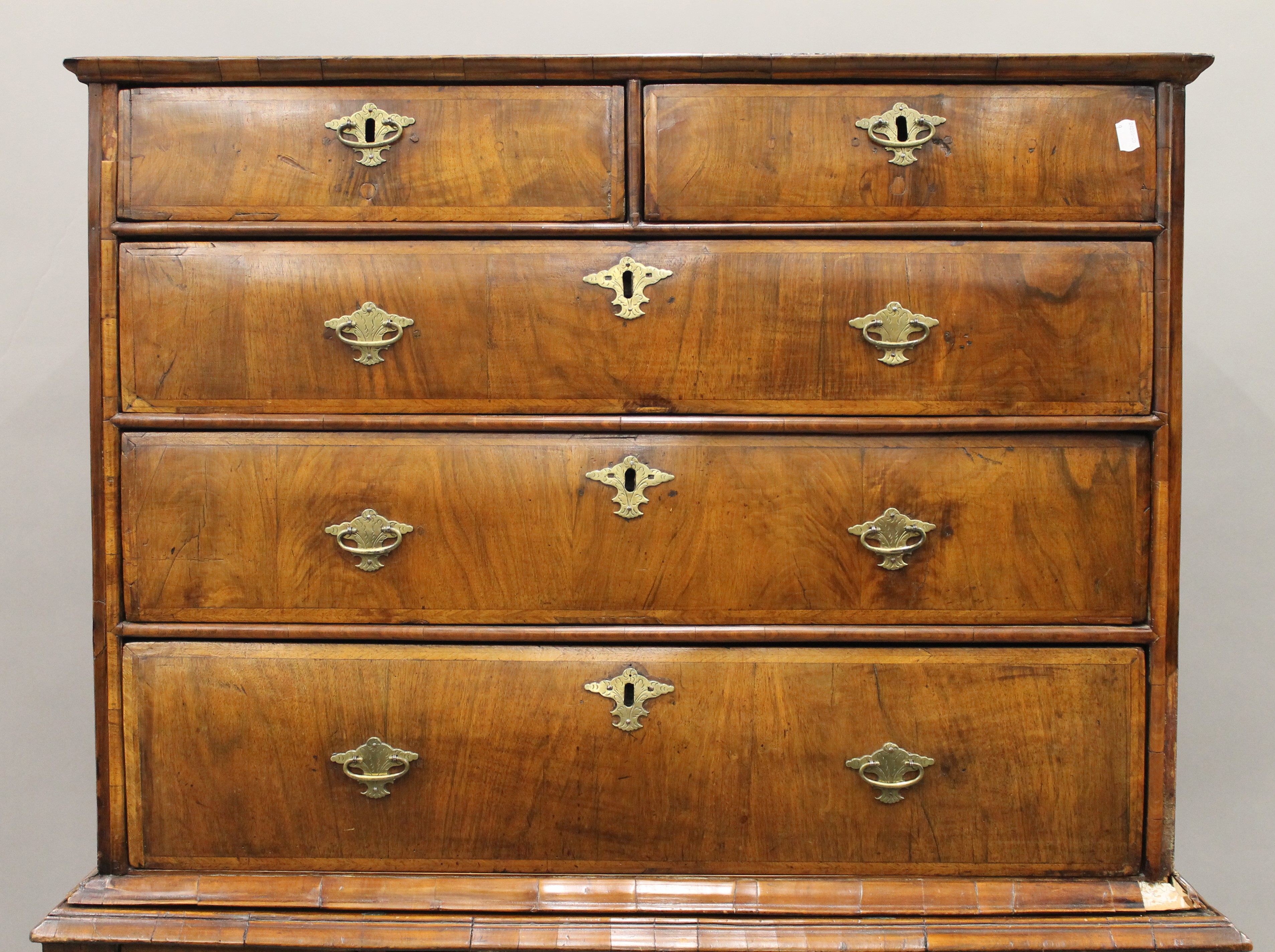 An 18th century walnut chest on stand. 101 cm wide x 129.5 cm high. - Image 3 of 12