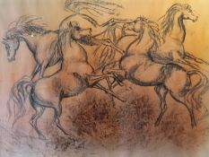 MONICA ENGLISH (1920-1979) British, Four Horses, watercolour and charcoal, signed,