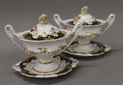 A pair of Derby porcelain tureens. 21.5 cm wide.