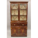 A 19th century inlaid mahogany secretaire bookcase. 208 cm high x 101.5 cm wide.