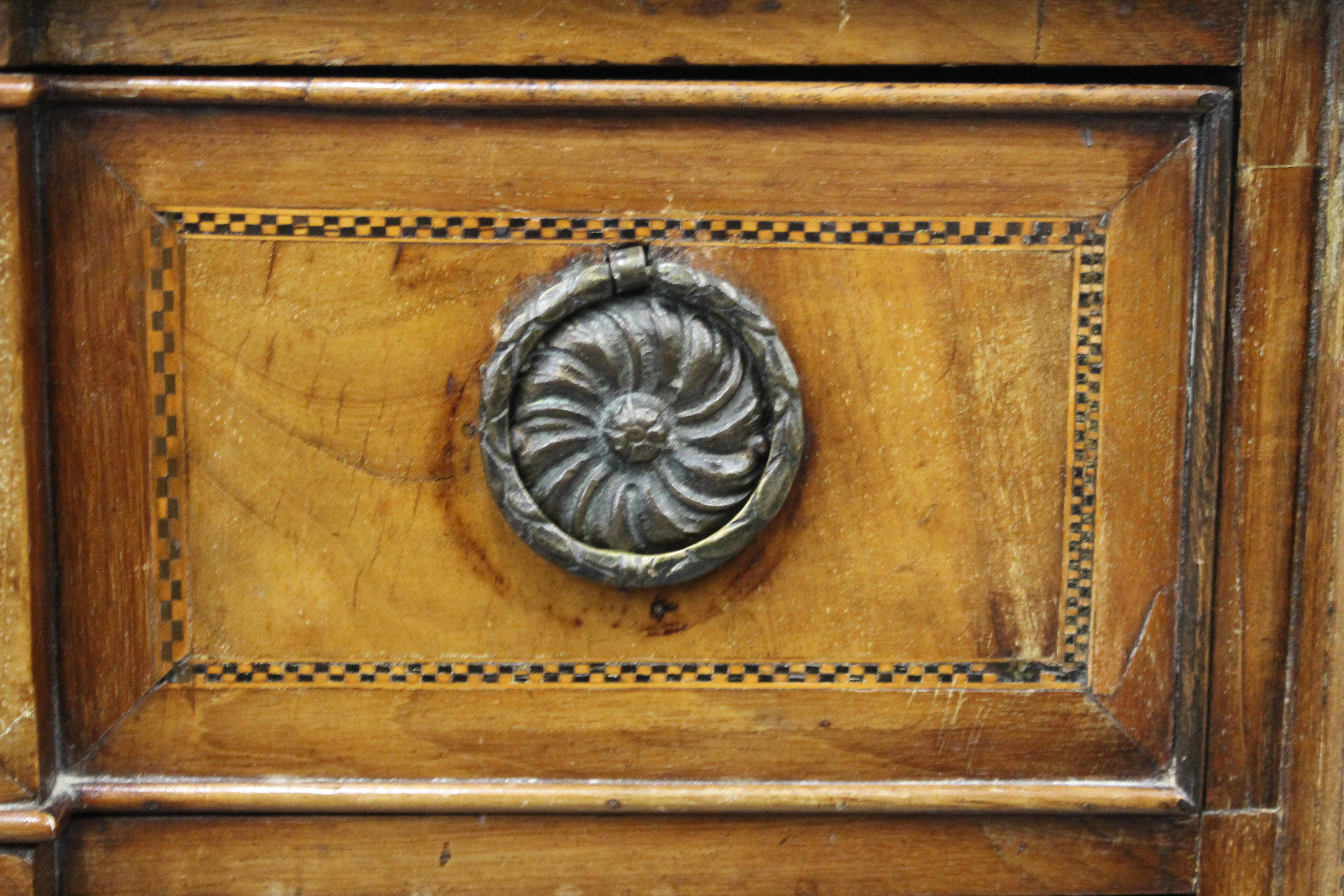 A 19th century inlaid mahogany breakfront chest of drawers. 96.5 cm wide. - Image 12 of 14