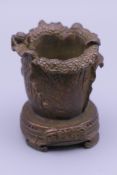 A small Japanese bronze cabbage and insect pot. 5 cm high.
