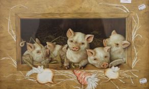 An American print, The Prize Piggies by Miss S A Wynn, framed and glazed. 59 x 38.5 cm overall.