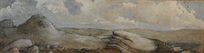 EWART JOHNS, Hillside View, oil on panel, framed. 42 x 11.5 cm.