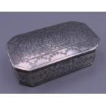 An early Persian silver box. 10.75 long, 6 cm wide, 3 cm high. 161.9 grammes.