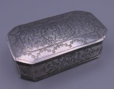 An early Persian silver box. 10.75 long, 6 cm wide, 3 cm high. 161.9 grammes.