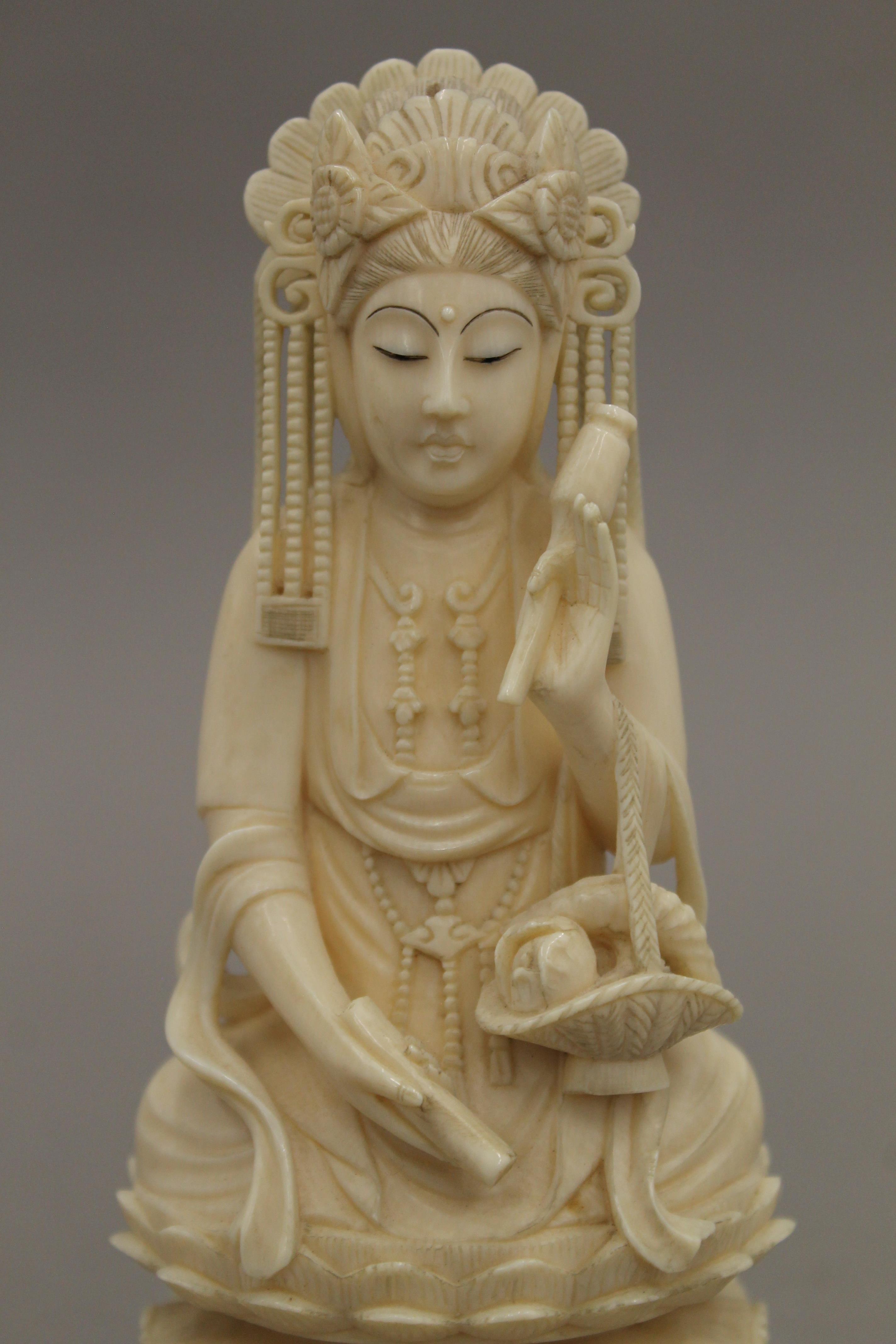 A late 19th century Chinese carved ivory model of Buddha, the underside with seal mark. 15. - Image 2 of 5