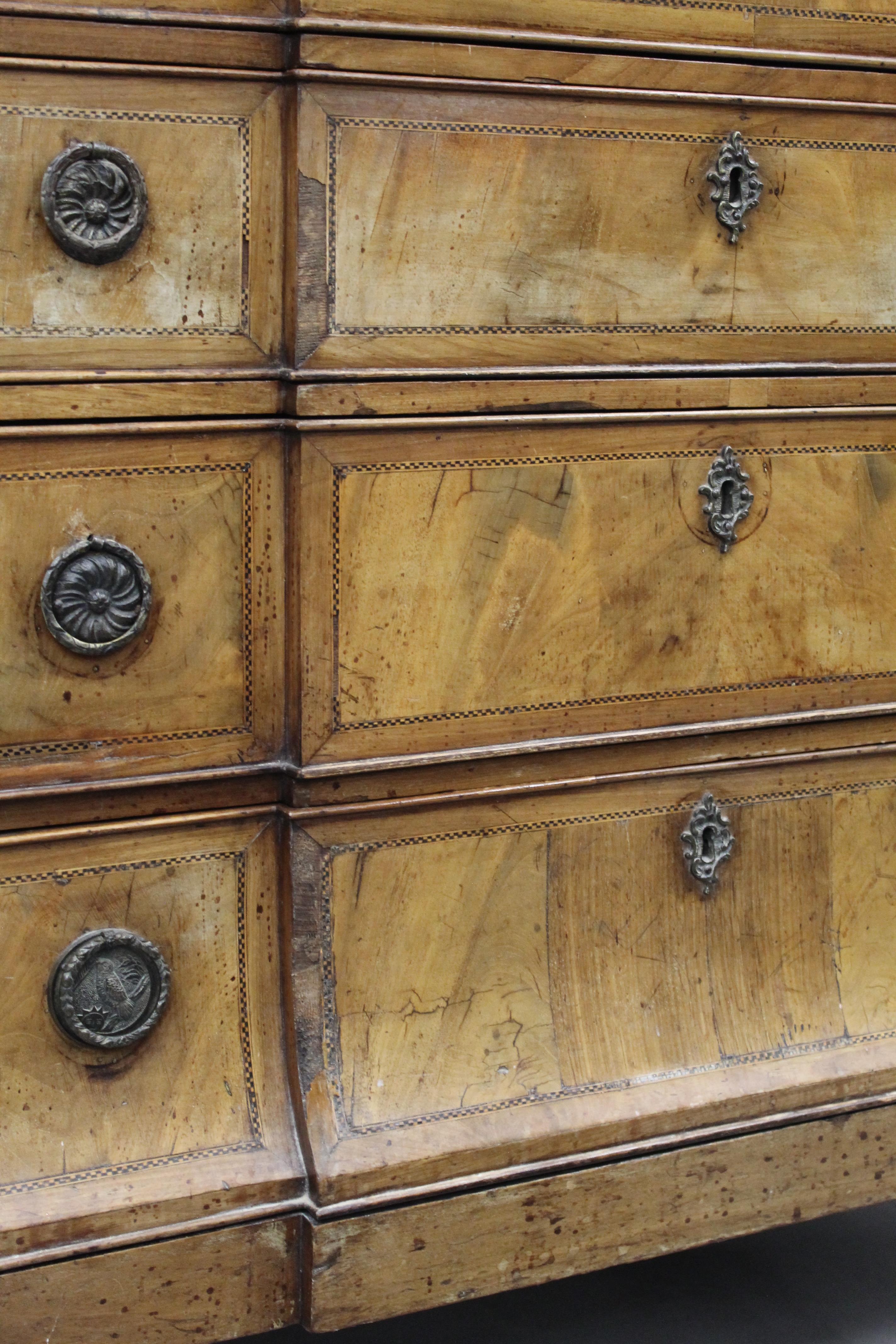 A 19th century inlaid mahogany breakfront chest of drawers. 96.5 cm wide. - Image 9 of 14