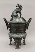 A 19th century Chinese cloisonne decorated bronze censer. 47.5 cm high.