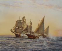 MONTAGU DAWSON, The Corsairs, print, signed reproduction, framed and glazed. 78.5 x 65 cm.