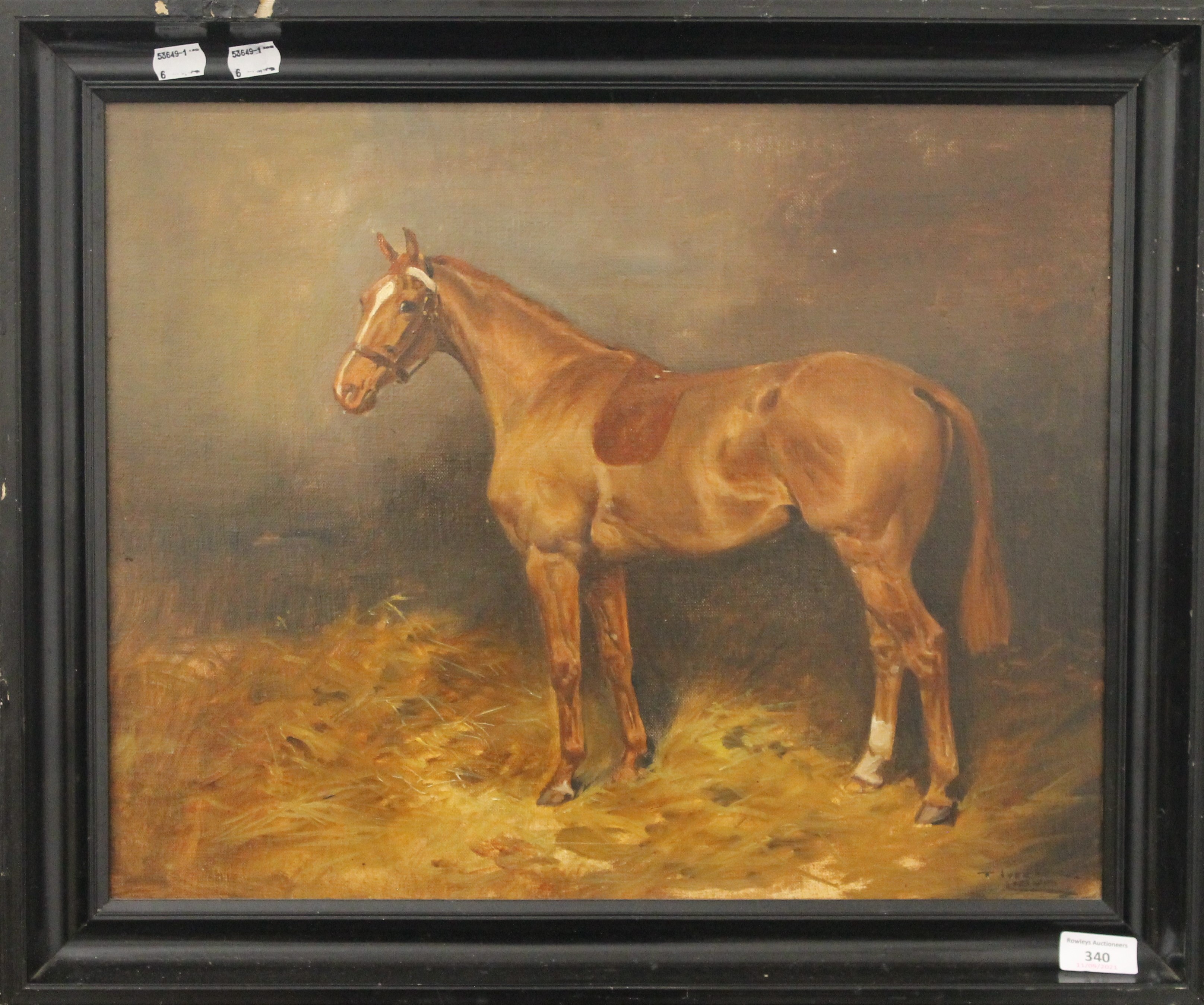 THOMAS IVESTER LLOYD (1873-1942) British, A Portrait of a Chestnut Hunter in a Stable, - Image 2 of 4