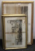 Seven 19th century gilt framed Naval lithographs. The three larger each 77 x 51.