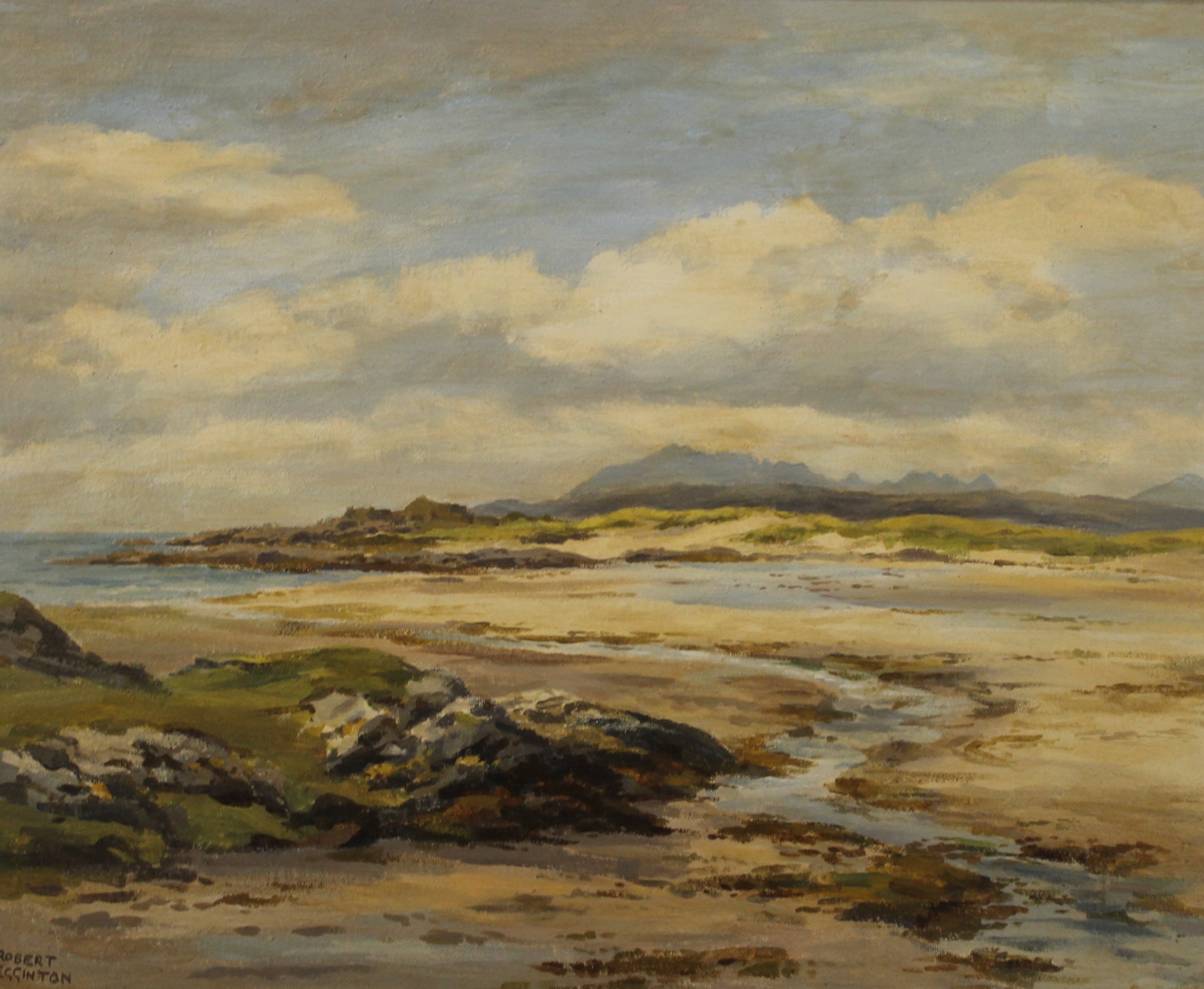 ROBERT EGGINTON (born 1943) Irish, Skye from the Sands of Morar, oil on board, signed, framed.