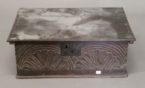 An 18th century oak Bible box. 59.5 cm wide.