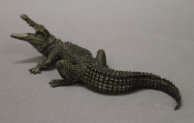 A cold painted bronze model of a crocodile. 20 cm long.