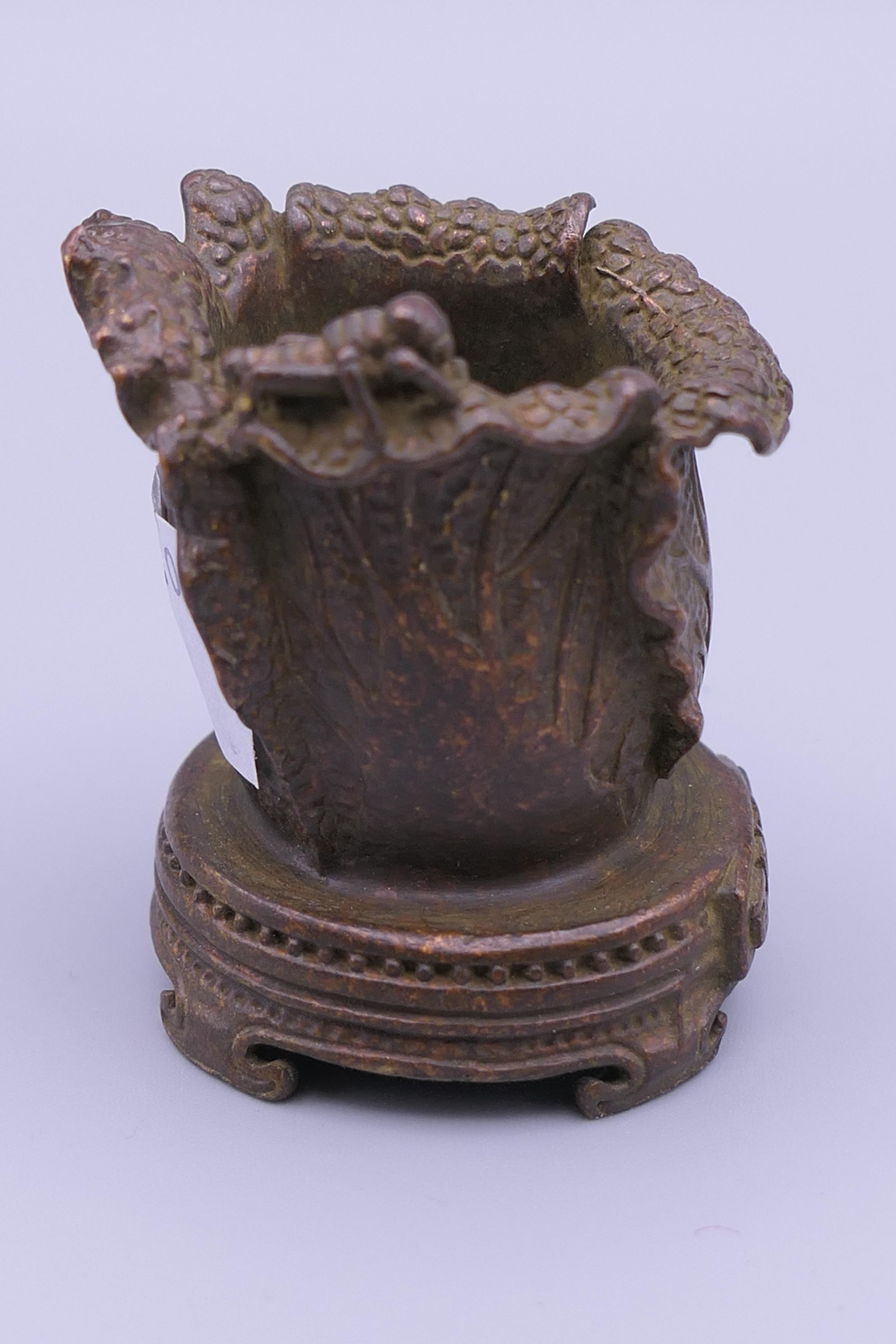 A small Japanese bronze cabbage and insect pot. 5 cm high. - Image 2 of 6