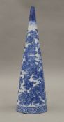 A Chinese blue and white porcelain cone. 25 cm high.