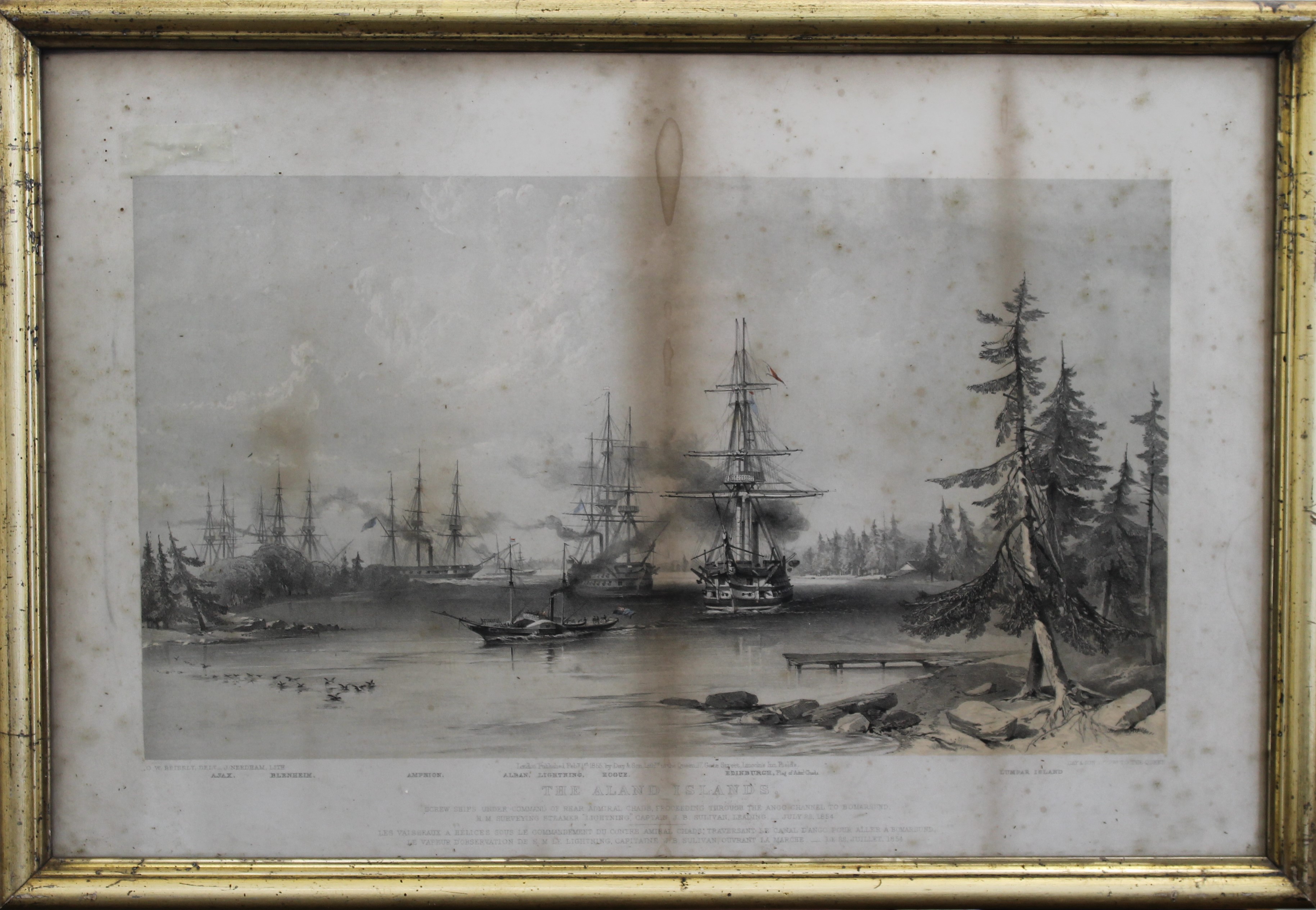 Seven 19th century gilt framed Naval lithographs. The three larger each 77 x 51. - Image 2 of 4