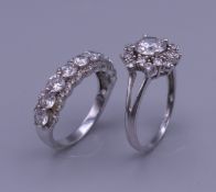 Two cubic zirconia rings.