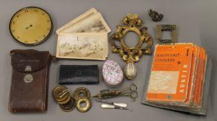 A quantity of miscellaneous items, including a gilt frame, a strutt clock, etc.