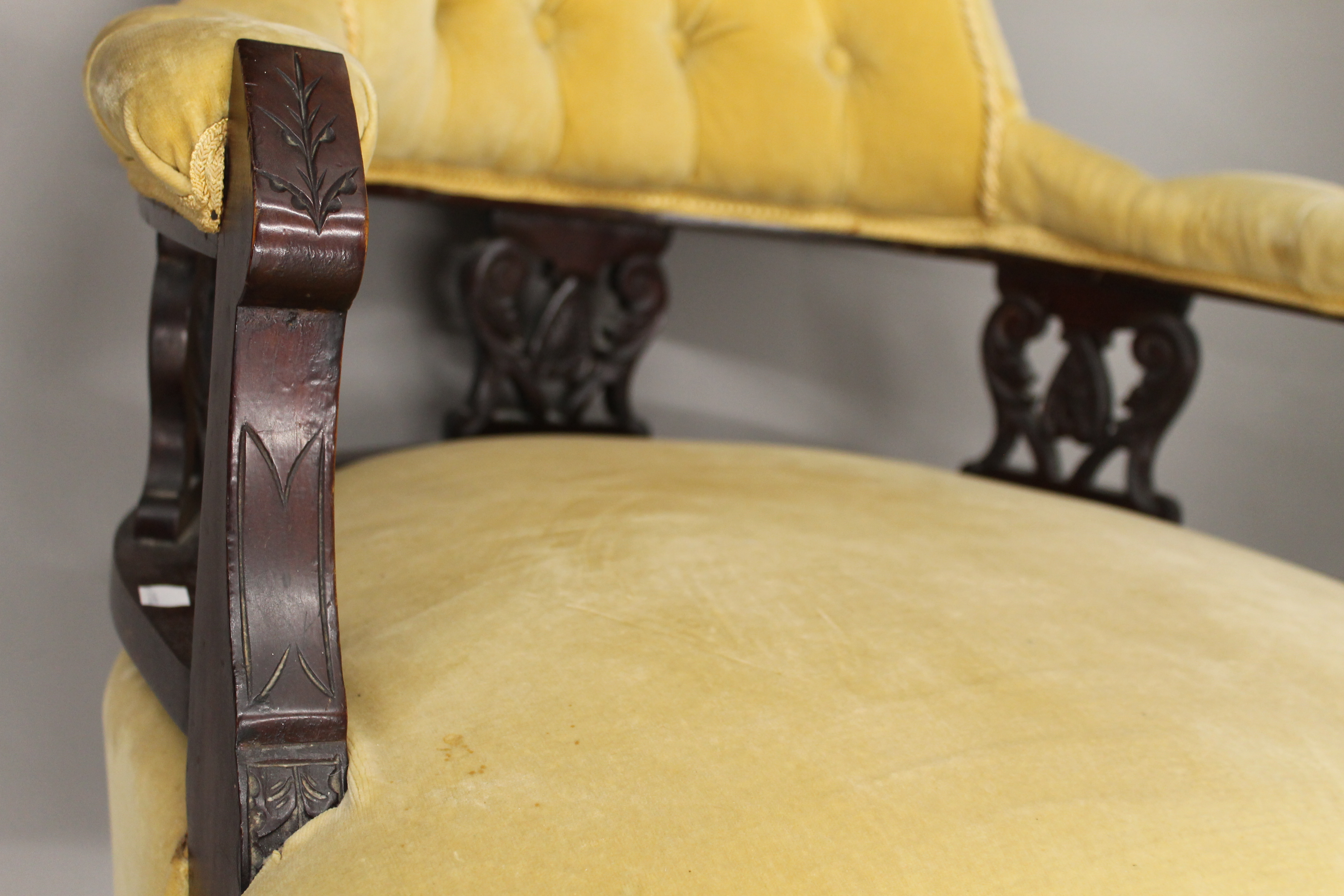 A Victorian upholstered open armchair. 63 cm wide. - Image 6 of 6