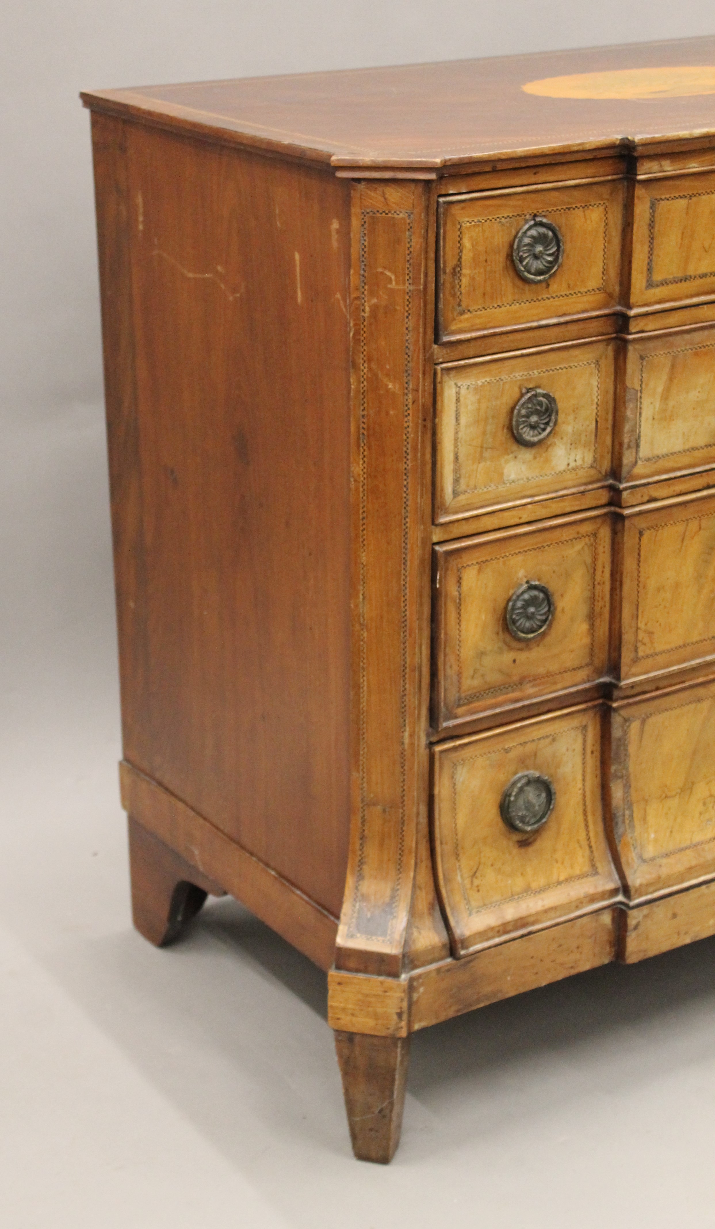 A 19th century inlaid mahogany breakfront chest of drawers. 96.5 cm wide. - Image 3 of 14