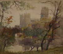 CHARLES HANNAFORD, Durham Cathedral, watercolour, signed, framed and glazed. 34 x 29 cm.
