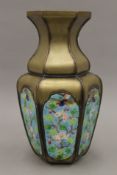 A Chinese enamel mounted bronze vase. 21 cm high.