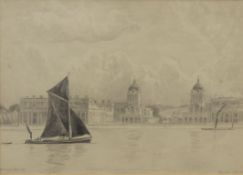 DOUGLAS BELL, The River Thames at Greenwich, pencil, signed and dated Sept 1927, framed and glazed.