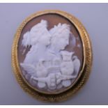 A Victorian gold cameo brooch. 5 x 4.25 cm.