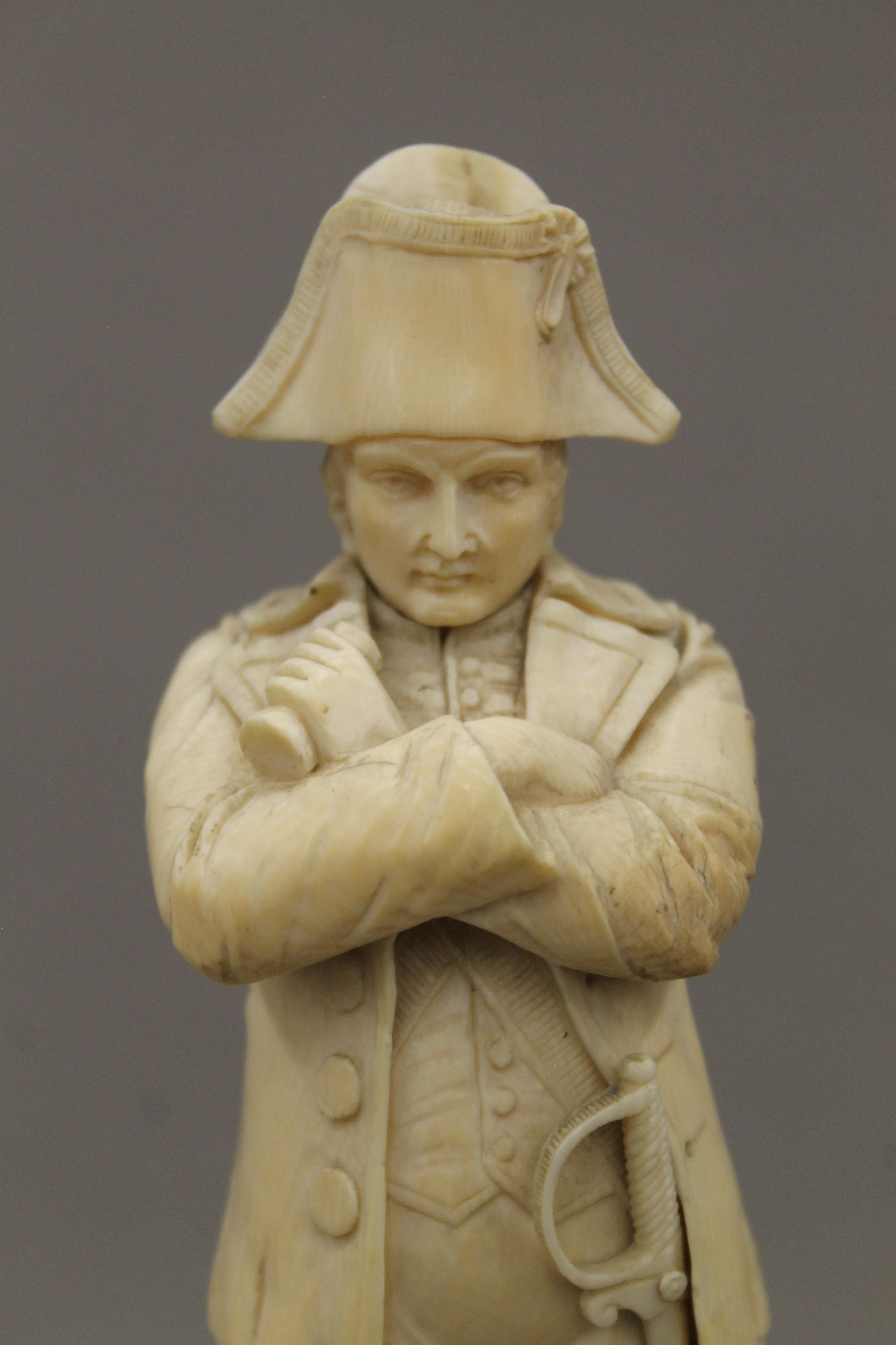 A 19th century Dieppe carved ivory model of Napoleon Bonaparte mounted on an ebonised wooden plinth - Image 4 of 6