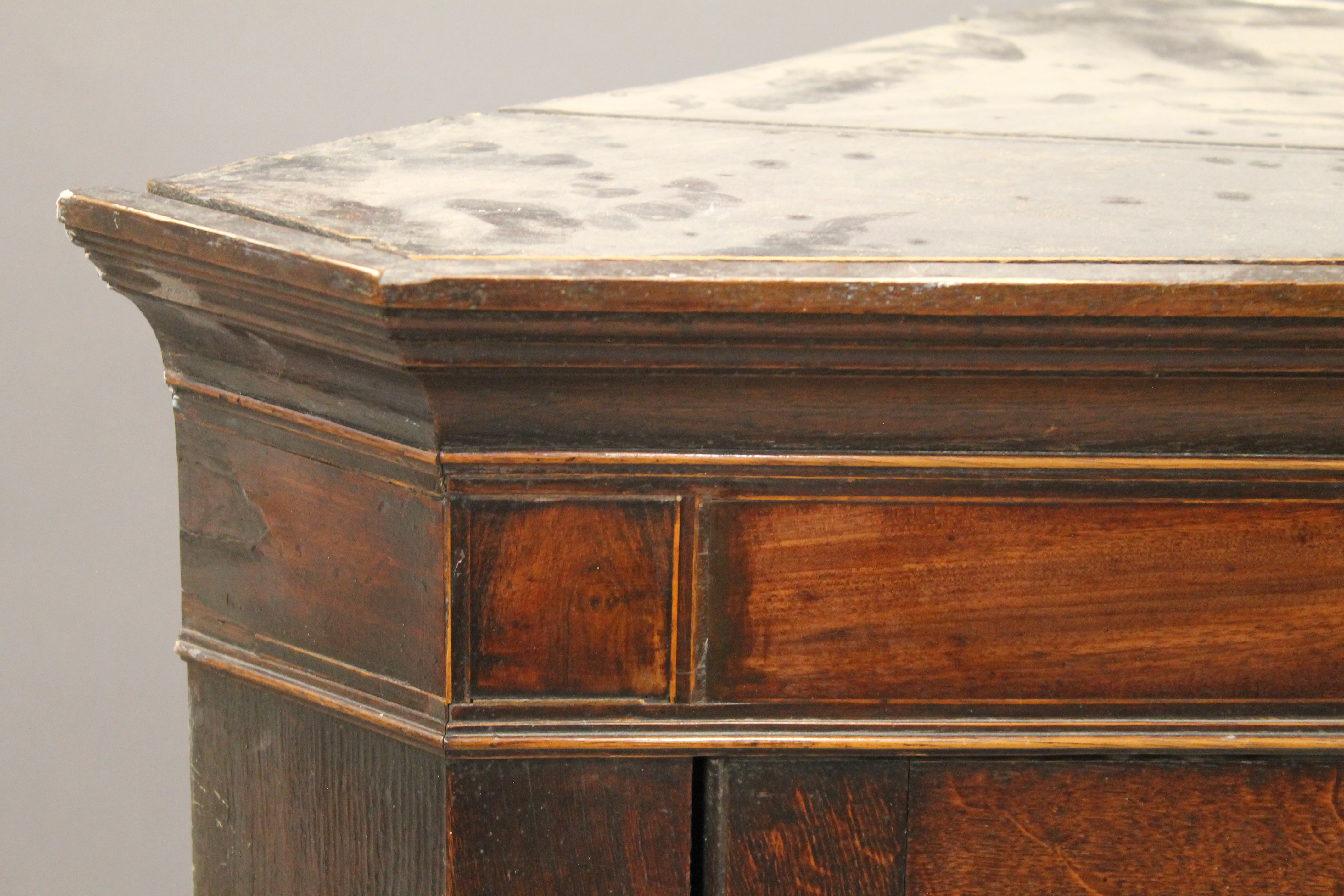 A George III inlaid oak and mahogany corner cupboard. 85 cm wide. - Image 3 of 5