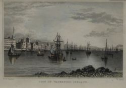 A 19th century mezzotint of City of Waterford, framed and glazed. 19 x 12.5 cm.