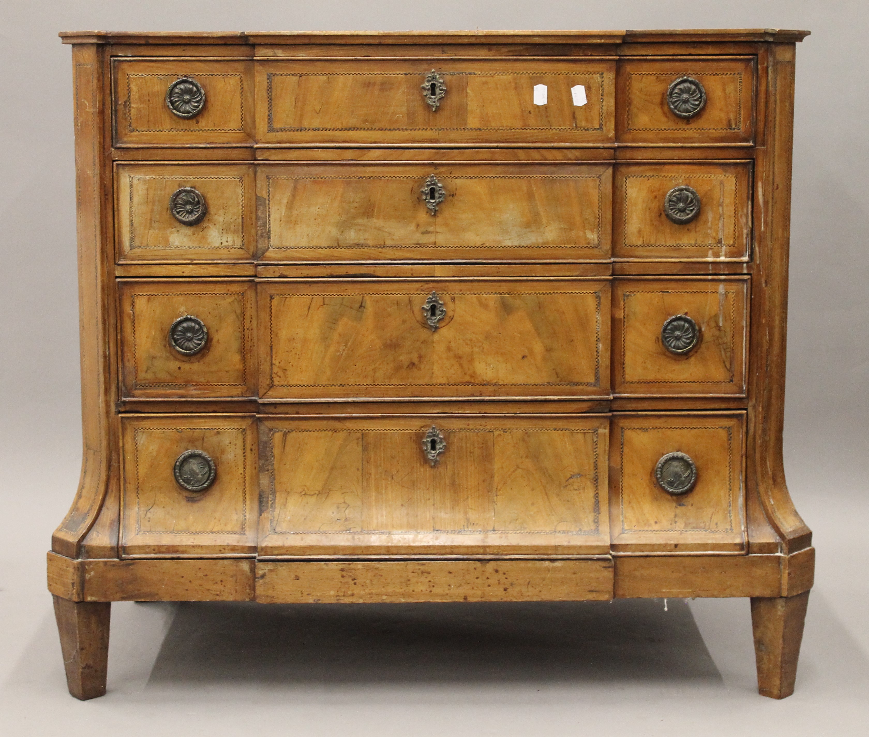 A 19th century inlaid mahogany breakfront chest of drawers. 96.5 cm wide. - Image 2 of 14