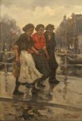 BERNARDUS CORNELIS NOLTEE (1903-1967) Dutch (AR), Three Women on a Bridge, Amsterdam, oil, framed.