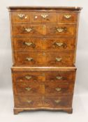 An 18th century walnut chest on chest,