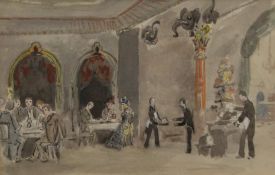 A 19th century Interior Scene with additional picture to the reverse, watercolour,