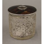 A cut glass, silver and tortoiseshell hair tidy,