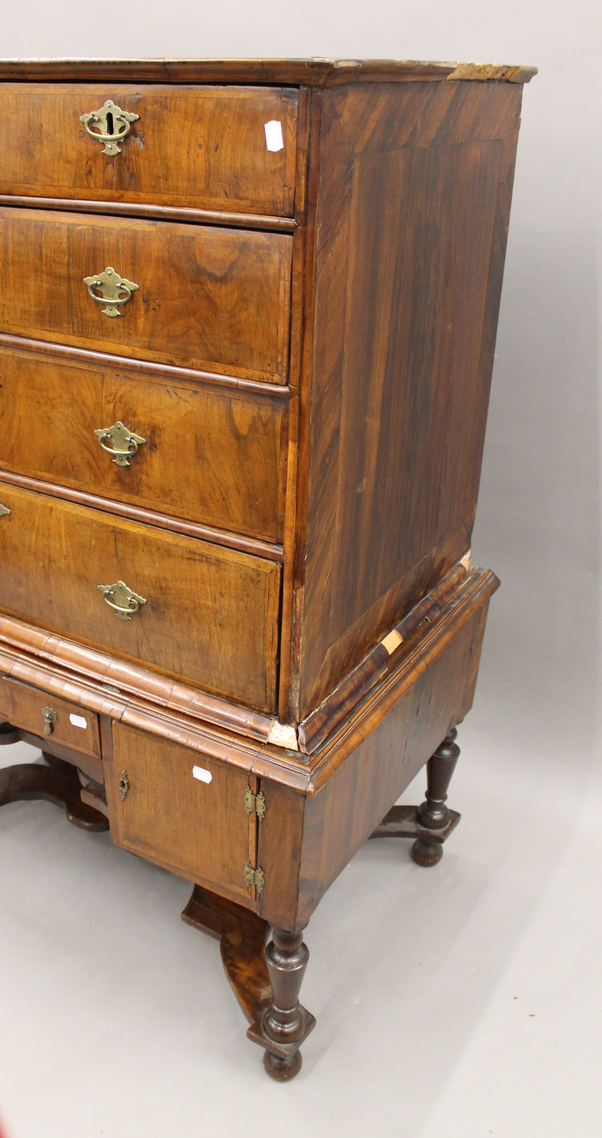 An 18th century walnut chest on stand. 101 cm wide x 129.5 cm high. - Image 5 of 12