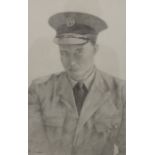 A pencil drawing of a RAF Officer, indistinctly signed, framed and glazed. 23.5 x 37.5 cm.