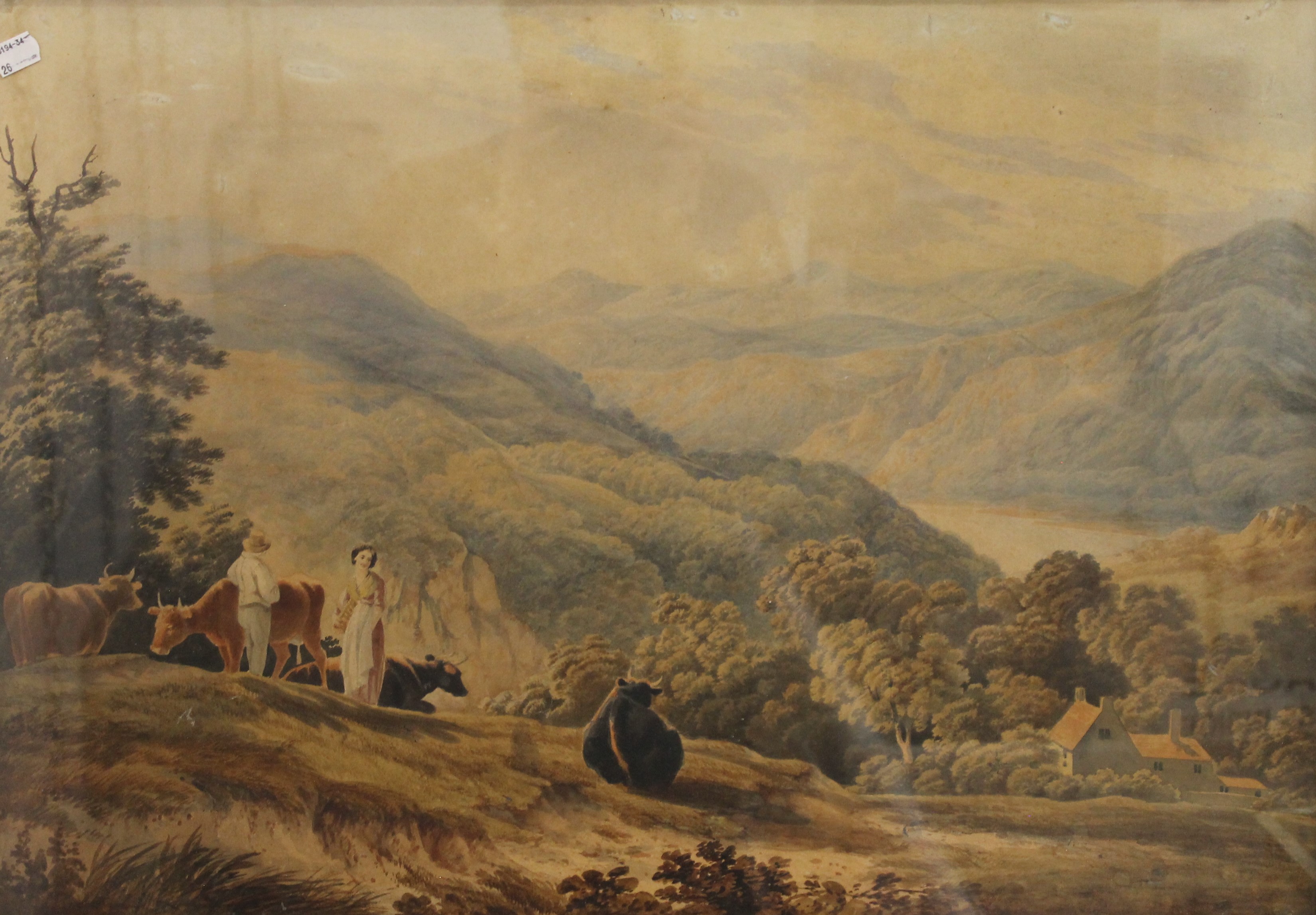 ENGLISH SCHOOL (19th century), Welsh Mountainous Farmland, watercolour, framed and glazed. 70.